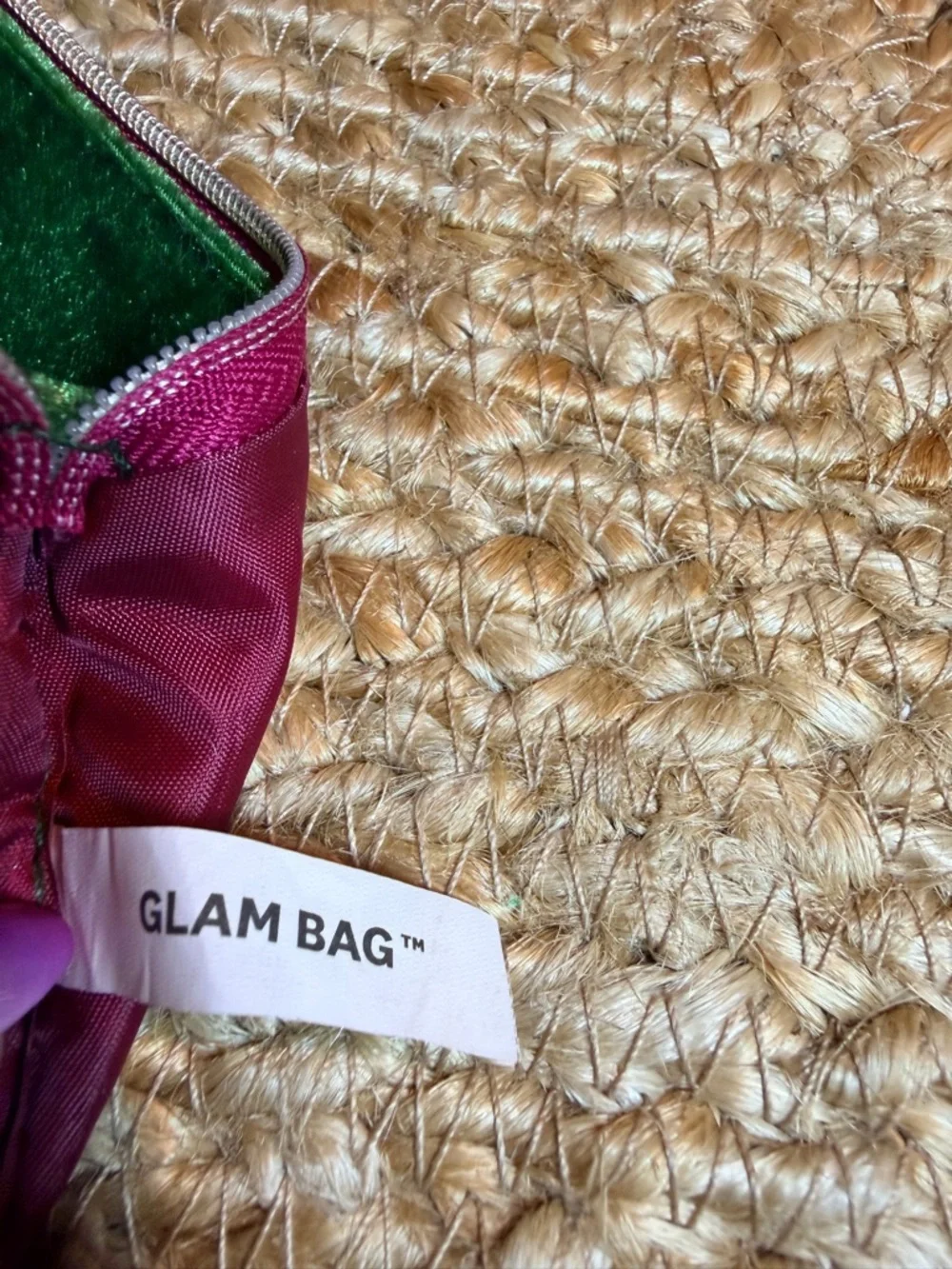 ipsy Green Velvet Makeup Pouch with Gold Charm and Maroon interior